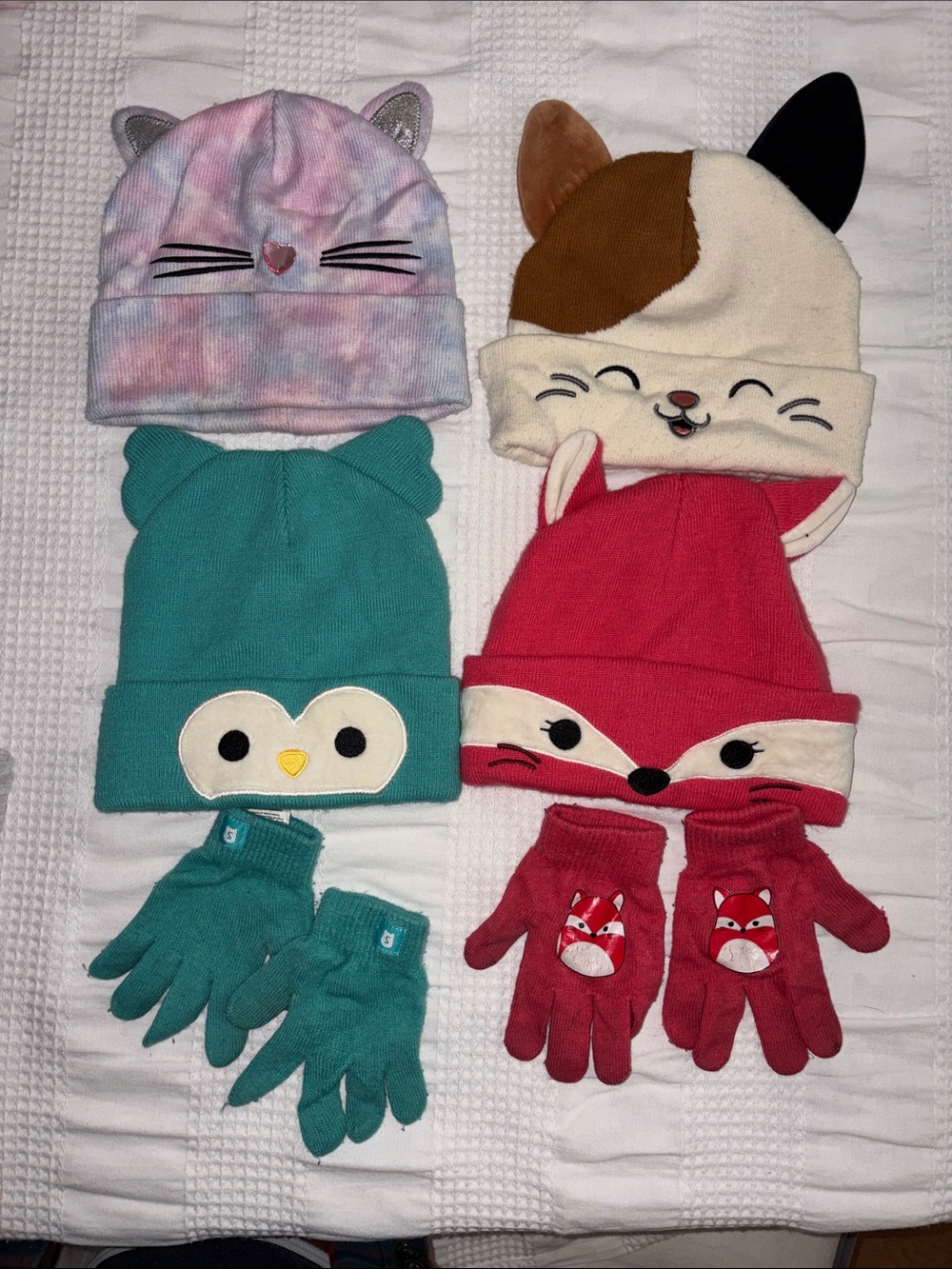 Squishmallows winter hats, gloves, cat owl, fox hat, girls